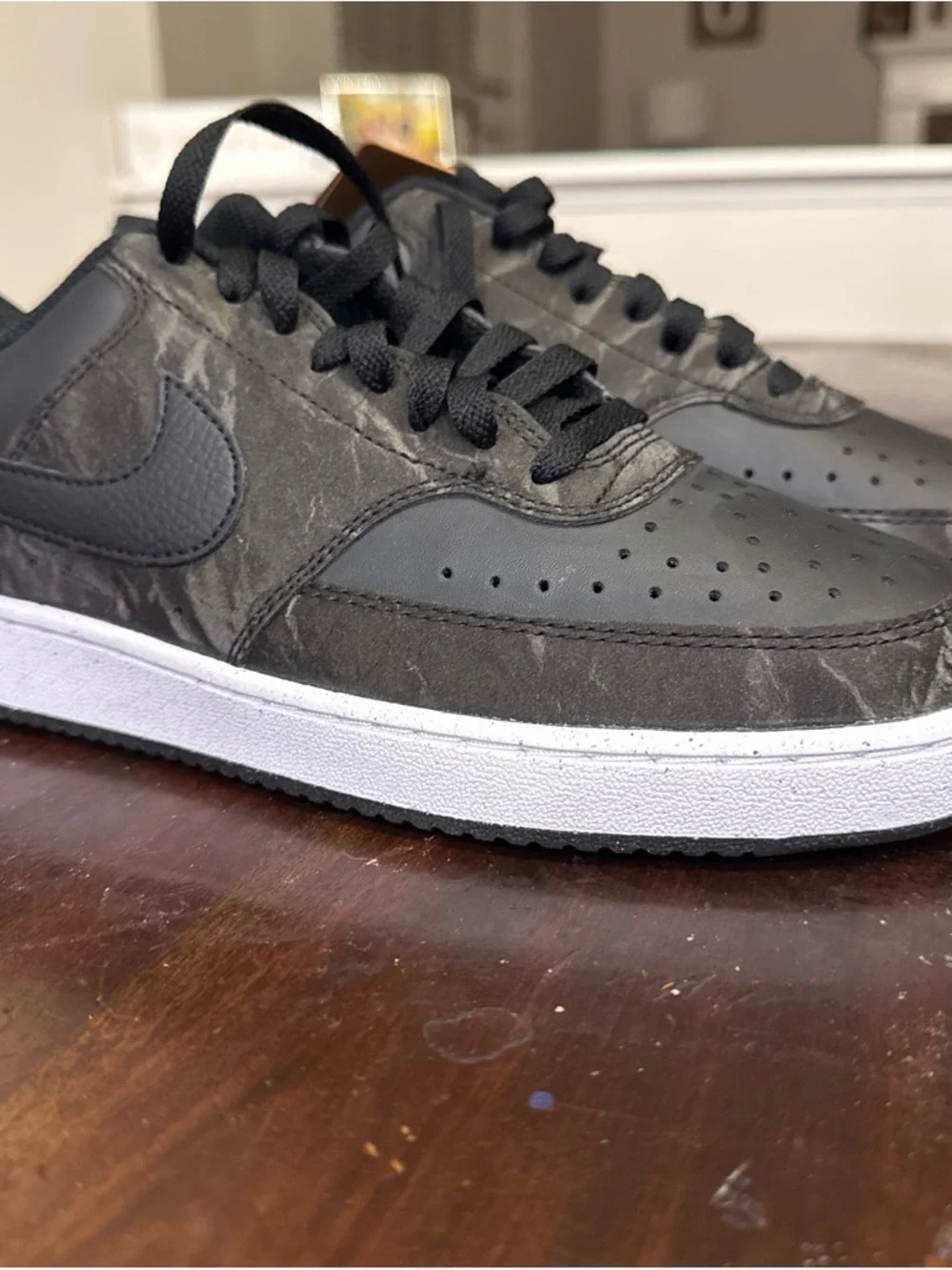 Nike Black Marble Low-Top Sneakers with White Midsole